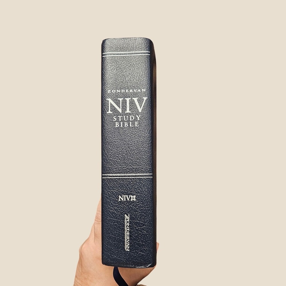 Zondervan NIV Study Bible Navy Blue Bonded Leather Thumb Indexed Large Print EUC